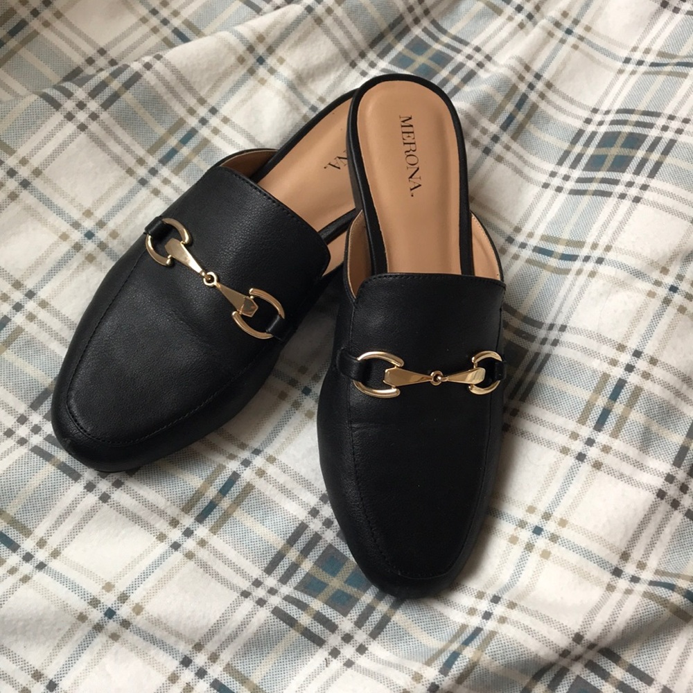 Black with gold accent loafers
